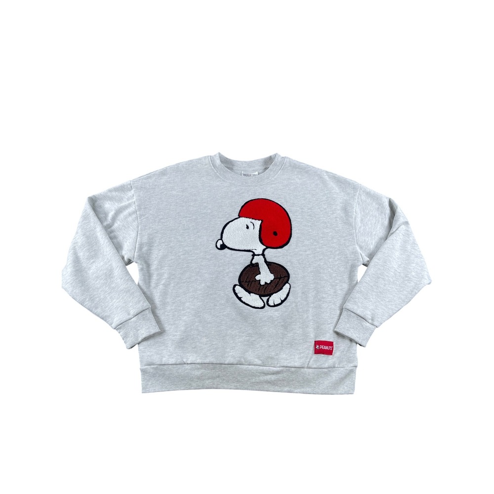 Peanuts Snoopy Football Chenille Patch Sweatshirt Gray Crewneck Small